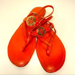 TORY BURCH PATTEN EQUESTRIAN ORANGE ALI THONG SANDAL
